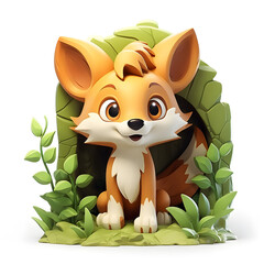 Cartoon 3d of fox in jungle isolated on white