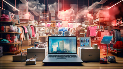 Realistic photo, Online stores: This type of business involves the sale of goods and services over the Internet. Generative AI