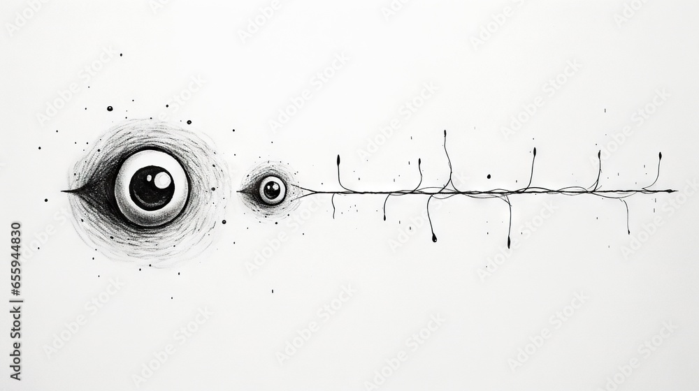 Poster a drawing of an eye with a long line of lines coming out of it. generative ai