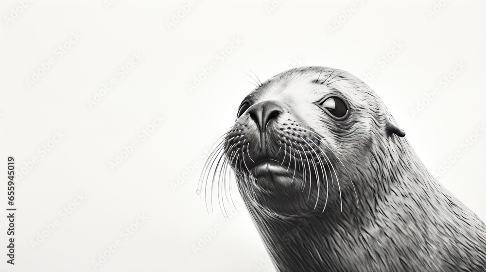 Poster a close up of a seal with its mouth open and eyes wide open. generative ai