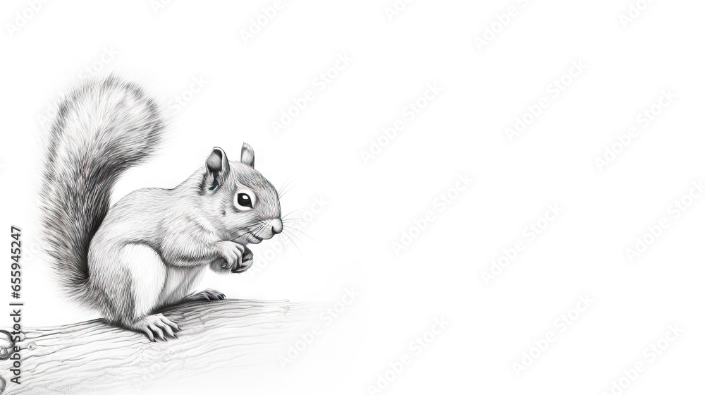 Poster  a drawing of a squirrel sitting on a tree branch eating a nut.  generative ai
