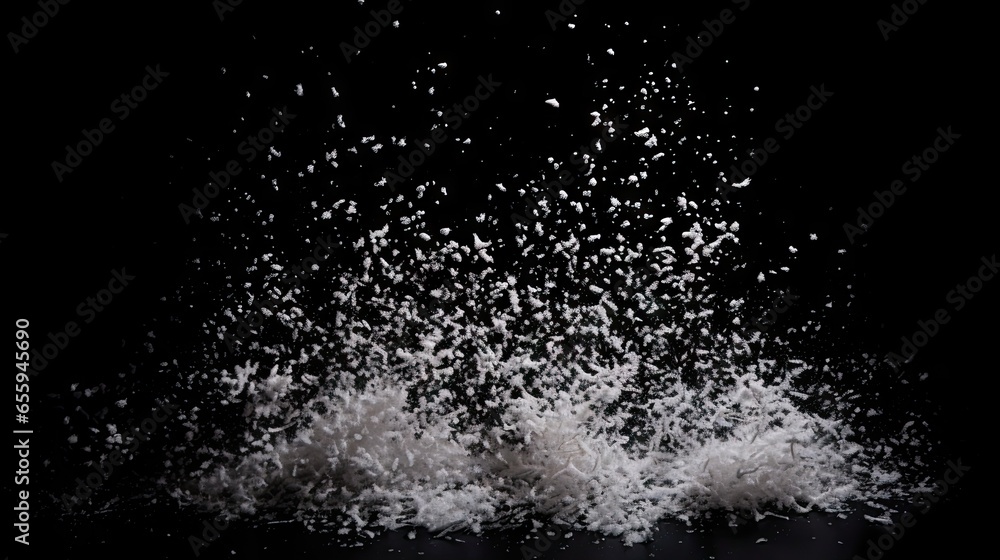 Poster a black background with a bunch of white objects in it. generative ai