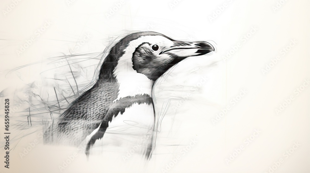 Poster a drawing of a bird in black and white with a white background. generative ai