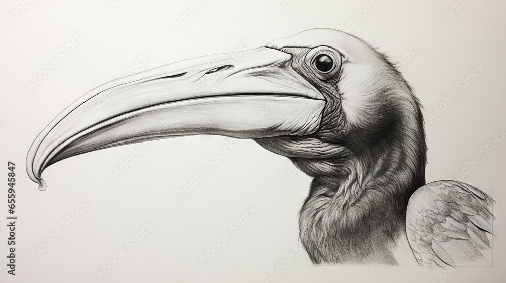 Poster  a drawing of a bird with a large beak and large wings.  generative ai