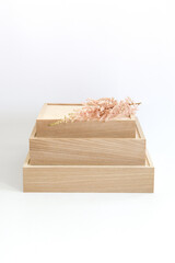 Wooden presentation boxes of various sizes