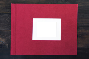 Photo album with linen hardcover and frame for design and personalization