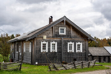 ancient houses made from wood using old technologies as architectural monuments of Karelia