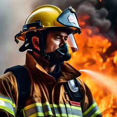 firefighter at a fire station, bravely battling a raging inferno to save lives | portrait of a firefighter in a helmet | firefighters in action