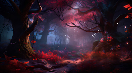 Fototapeta premium Bioluminescent fall leaves