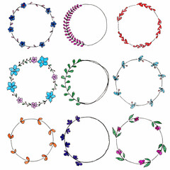 Hand drawn set of floral wreaths.  For creating invitations, greeting cards. Floral illustration