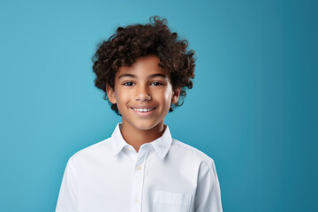 Happy School pupil, Brazilian boy on isolated on studio background with copy space, back to school