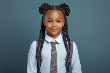 Happy School pupil, African-American girl on isolated on studio background with copy space, back to school