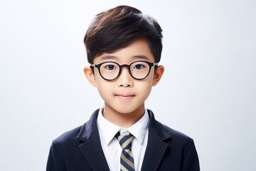 Happy School pupil, Asian boy in glasses on isolated on studio background with copy space, back to school