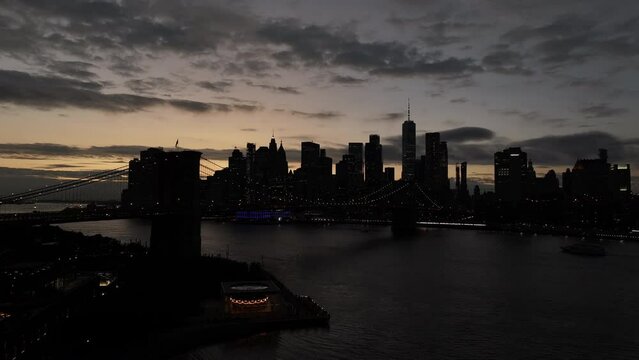 Silhouette of New York City at night