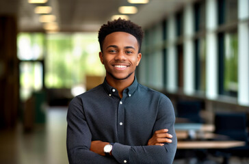 Obraz premium beautiful male african american university student portrait. Made with AI generation