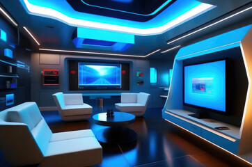 Naklejka premium The interior of the room in the style of the future.