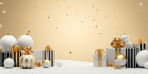 black and white christmas gift, golden present on christmas day, luxury packaging 