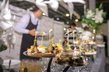 various canapes on the buffet table at the hotel