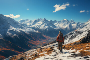 people skiing on mountains resort,spending winter holidays - obrazy, fototapety, plakaty