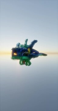 Feathered serpent representative of the god Quetzalcoatl in the polytheistic religion in Mexico flies through the sky at sunset   render  animation 3D arc shot animation  full length