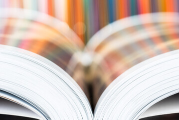 Macro view of open book pages with toned blurred background