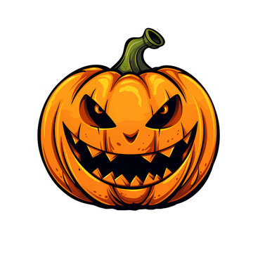 Cartoon Style Halloween Pumpkin Scary Pumpkin Halloween Pumpkin Monster No Background Applicable to any Context Perfect for Print on Demond Merchandise 