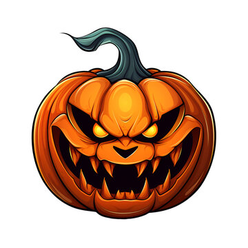 Cartoon Style Halloween Pumpkin Scary Pumpkin Halloween Pumpkin Monster No Background Applicable to any Context Perfect for Print on Demond Merchandise 