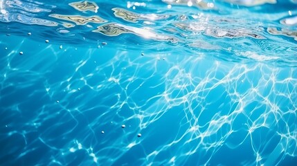 Obraz premium Blurred blue water surface with ripples and bubbles