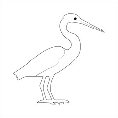 Heron bird in continuous line art drawing style. Egret black, Vector illustration