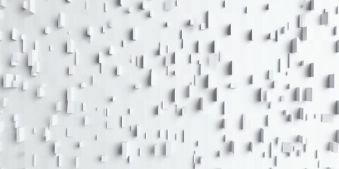 Random shifted inset and offset tiny cubes sparse scattered geometrical white background wallpaper banner pattern frame filling flat lay top view from, Generative AI