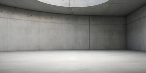 Abstract large, empty, modern concrete room with concrete tube in the upper right and rough floor - industrial interior background template, Generative AI - obrazy, fototapety, plakaty
