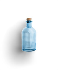 Blue Glass Bottle with Cork Flatlay