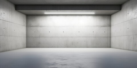 Abstract large, empty, modern concrete room with wide rectangular open concrete tube and rough floor - industrial interior background template, Generative AI
