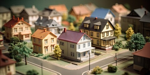 House model. Concept of living. Tiny home big dreams. Miniature housing in city. Modeling urban living. From real estate journey