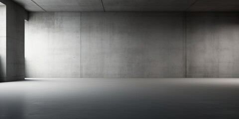 Abstract large, empty, modern concrete room, half painted walls, indirect light and concrete rough floor - industrial interior background template, Generative AI