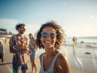 Smiling young people having fun on the beach