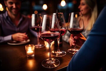 a group of people sitting at a table drinking wine Generative AI