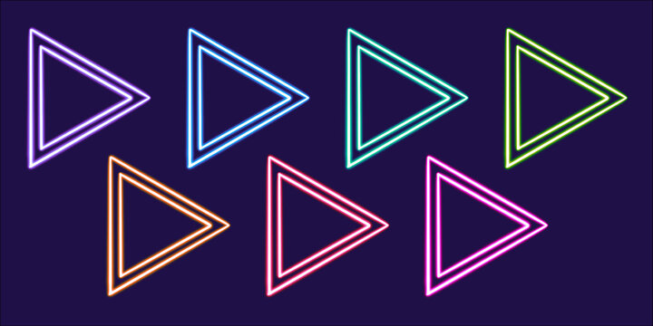 set triangle glowing desktop icon, neon triangle sticker, neon figure, glowing figure, neon geometrical figures 