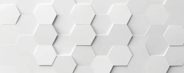 Fotobehang Random shifted white honeycomb hexagon background wallpaper banner pattern with copy space, Generative AI © Colorful Graphics