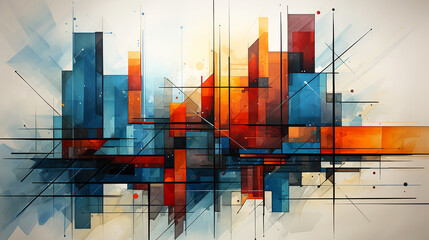Abstract experimental combinations of various colored geometric shapes