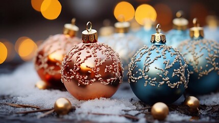 Close up Christmas balls decoration on dark background. AI generated