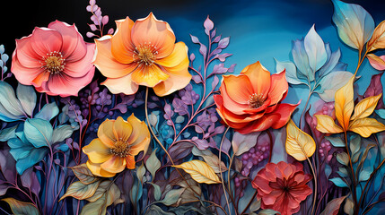 Fototapeta na wymiar Abstract incredible fantasy flowers, bright rainbow colors