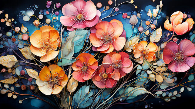 Abstract incredible fantasy flowers, bright rainbow colors