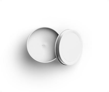 White Candle Tin Metal Opened with Lid on Side 2