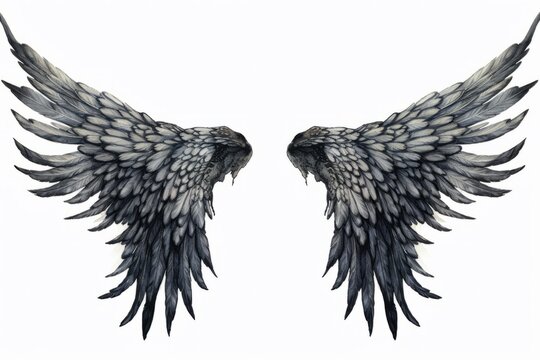 A pair of wings, like from a bird or angel, in a neat grunge artistic illustration style. Generative AI.
