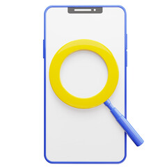 3D icon of search on a smartphone. PNG file