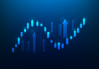 business achievement arrow up with graph stock market increase. financial stock chart investment style tend to increase. vector illustration digital technology low poly fantastic design.