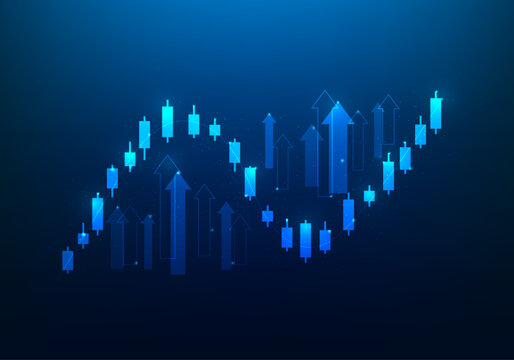 business achievement arrow up with graph stock market increase. financial stock chart investment style tend to increase. vector illustration digital technology low poly fantastic design.