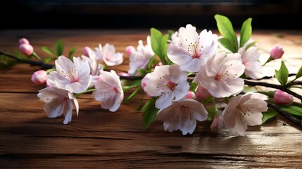 Apple flowers on wooden background