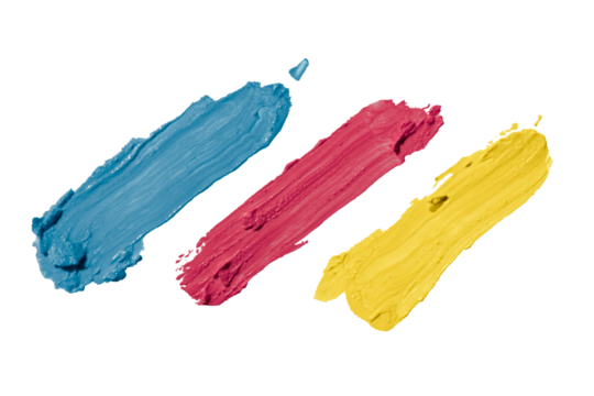 Blue, red and yellow paint brush strokes